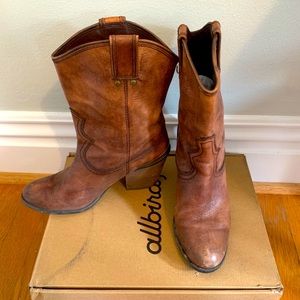 Lucky brand leather cowboy boots. ~ 3 inch heel